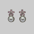 Elegant Pink Crystal Flower Pearl Drop Earrings for Women