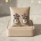 Elegant Pink Crystal Flower Pearl Drop Earrings for Women