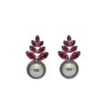 Elegant Pink Crystal Leaf Pearl Drop Earrings for Women