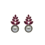 Elegant Pink Crystal Leaf Pearl Drop Earrings for Women