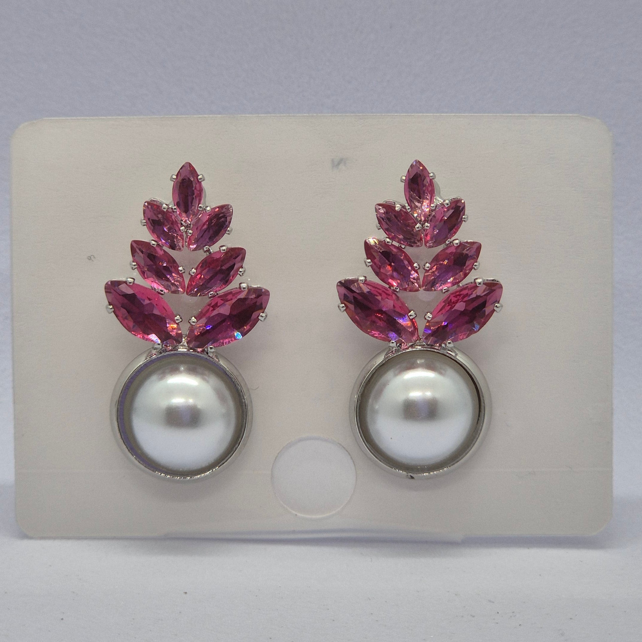 Elegant Pink Crystal Leaf Pearl Drop Earrings for Women