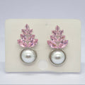 Elegant Pink Crystal Leaf Pearl Drop Earrings for Women