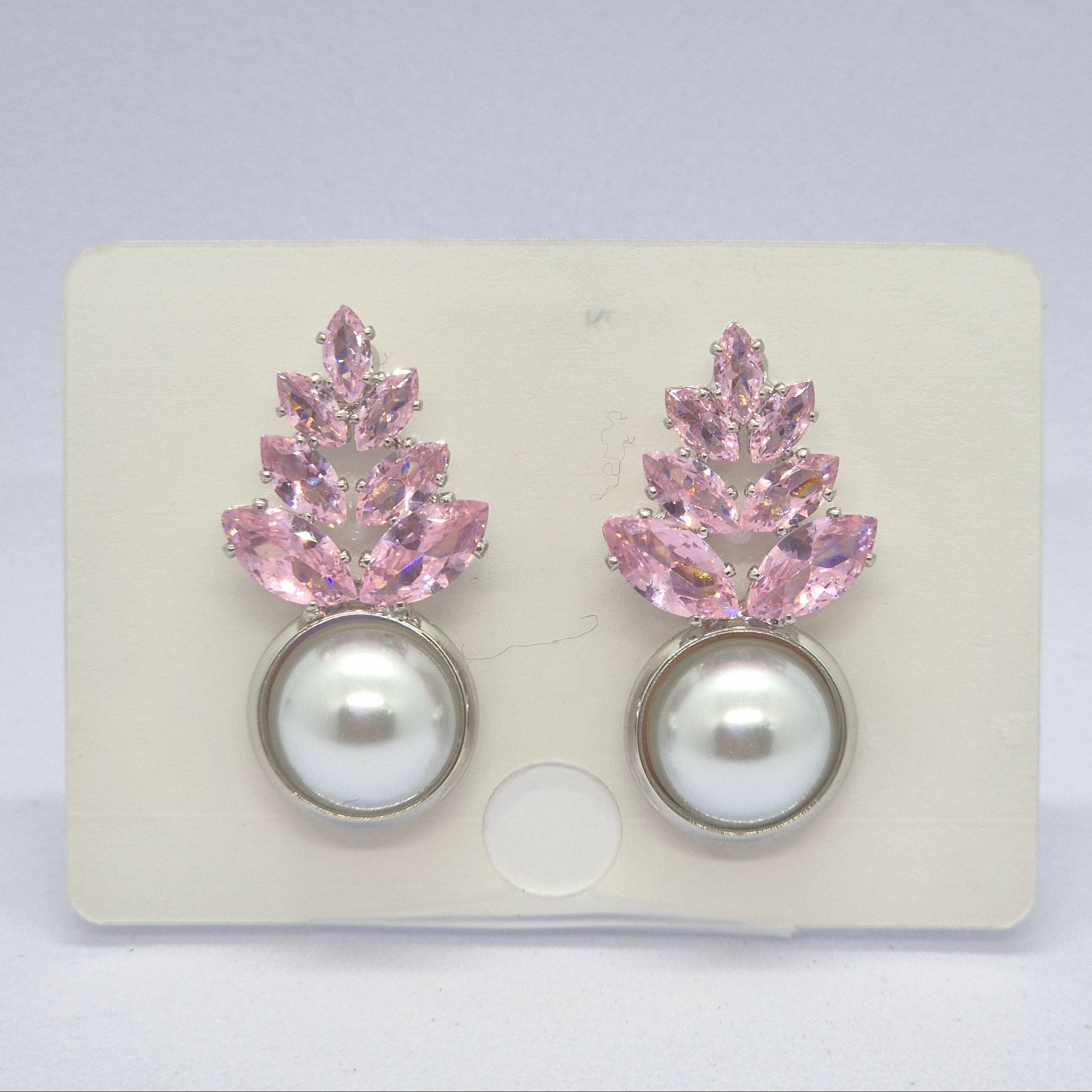 Elegant Pink Crystal Leaf Pearl Drop Earrings for Women