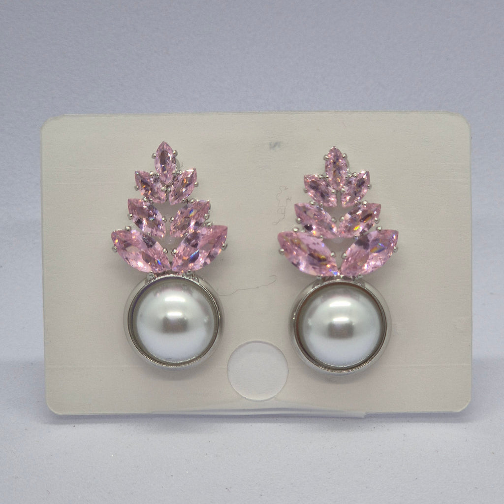 Elegant Pink Crystal Leaf Pearl Drop Earrings for Women