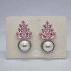 Elegant Pink Crystal Leaf Pearl Drop Earrings for Women