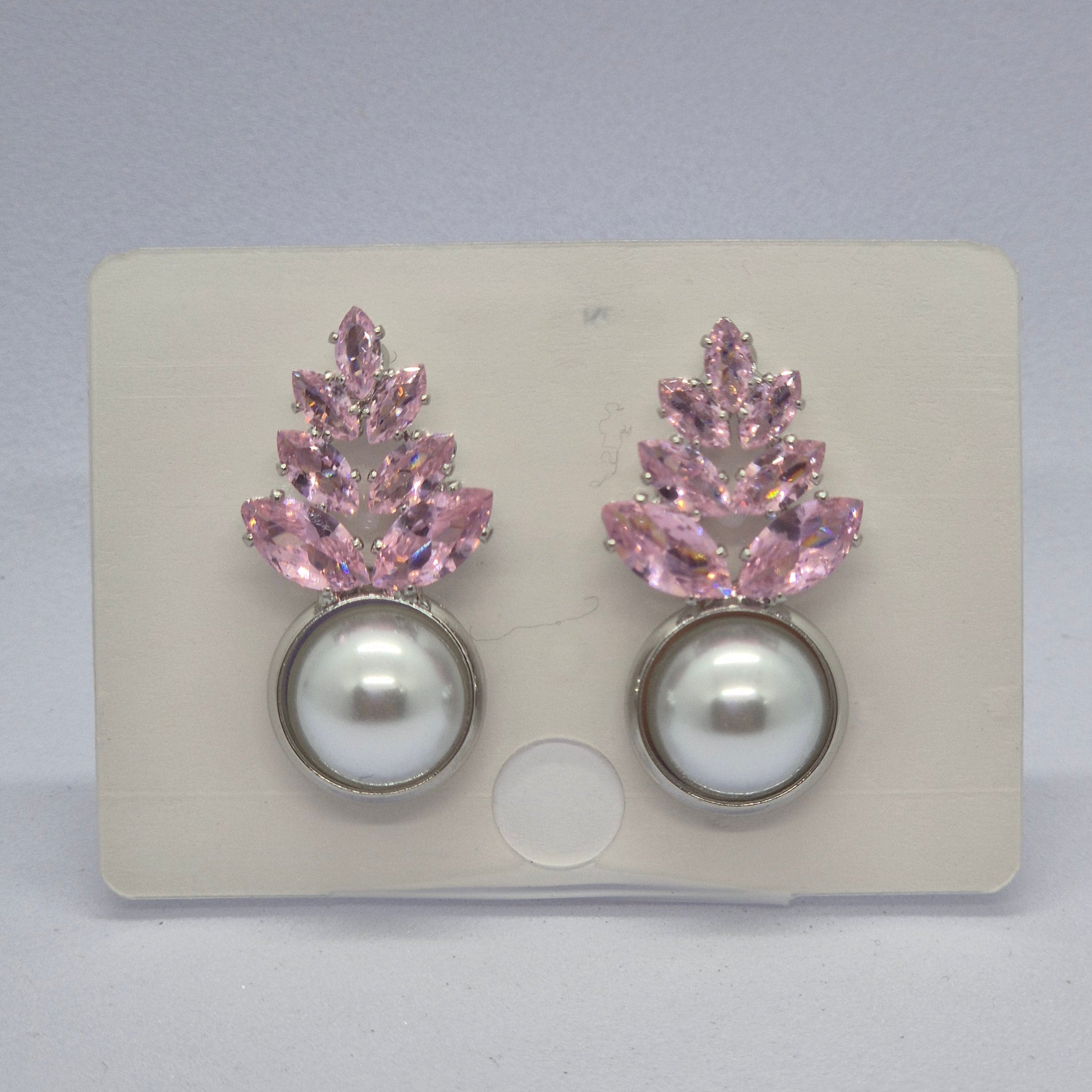 Elegant Pink Crystal Leaf Pearl Drop Earrings for Women