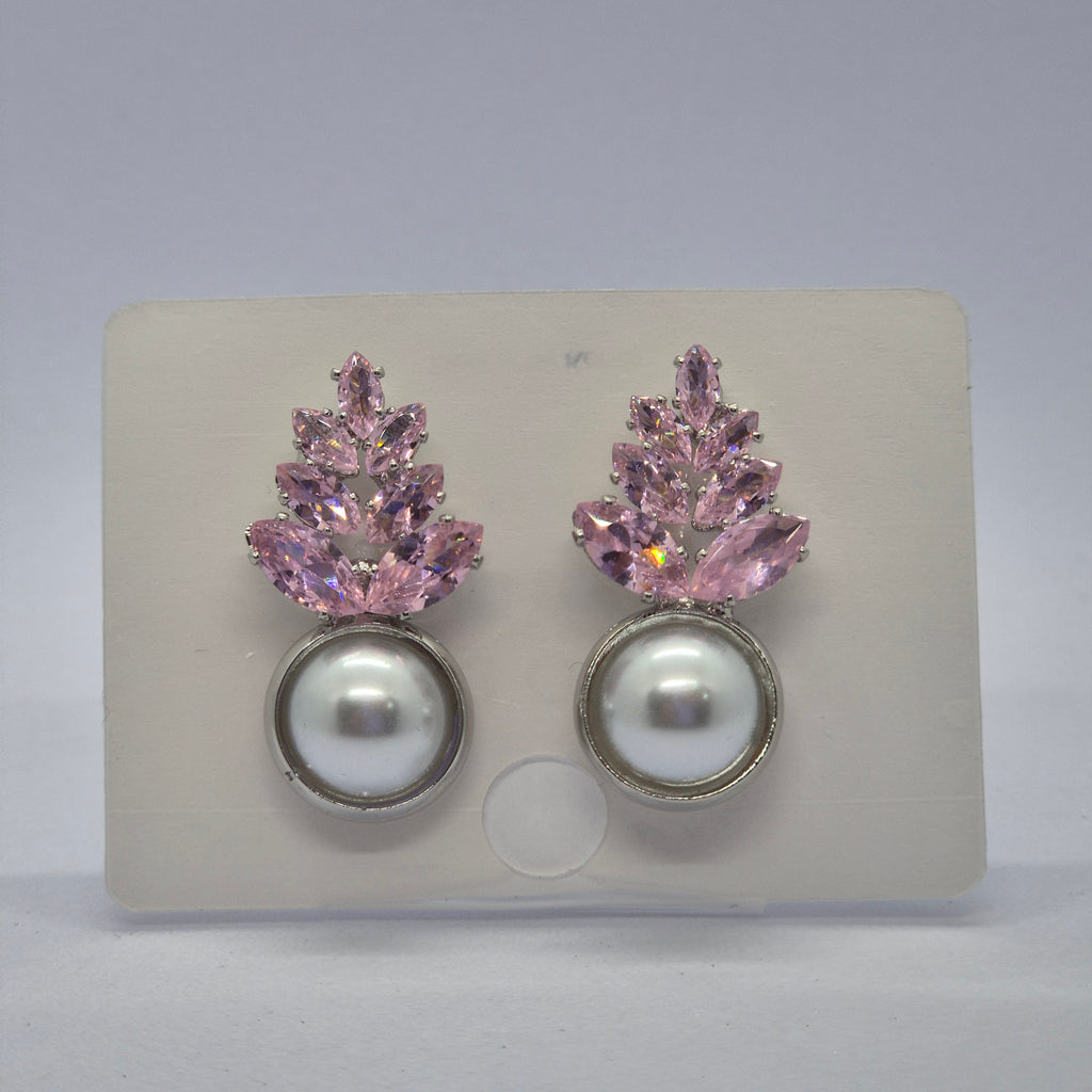 Elegant Pink Crystal Leaf Pearl Drop Earrings for Women