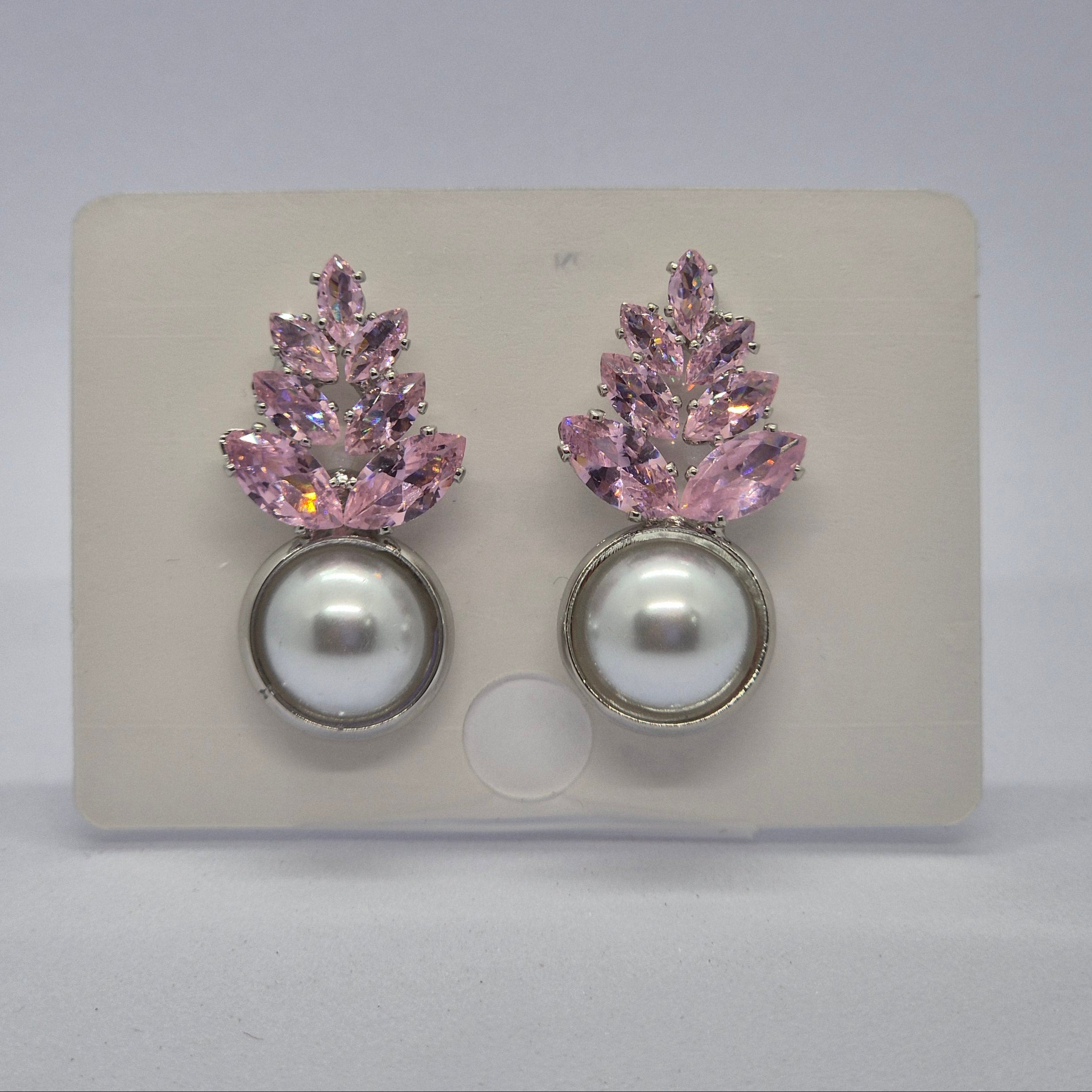 Elegant Pink Crystal Leaf Pearl Drop Earrings for Women
