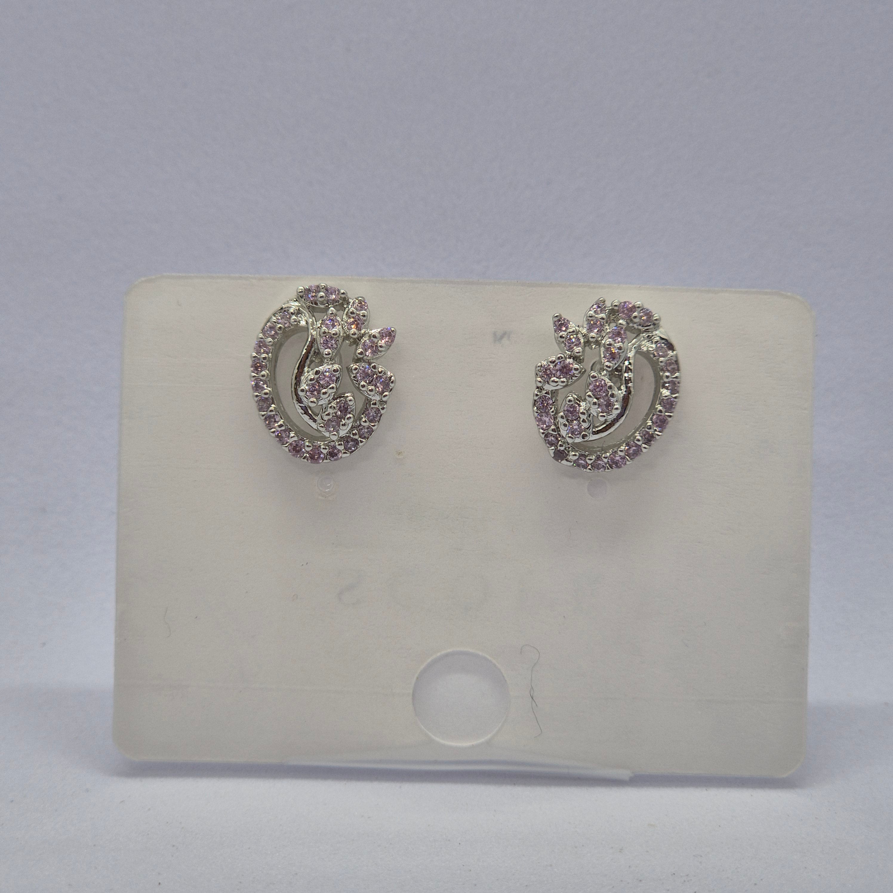Elegant Silver-Plated Floral Stud Earrings with Cubic Zirconia