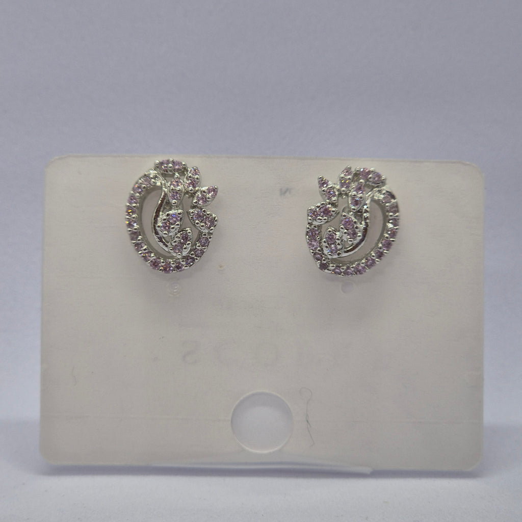 Elegant Silver-Plated Floral Stud Earrings with Cubic Zirconia