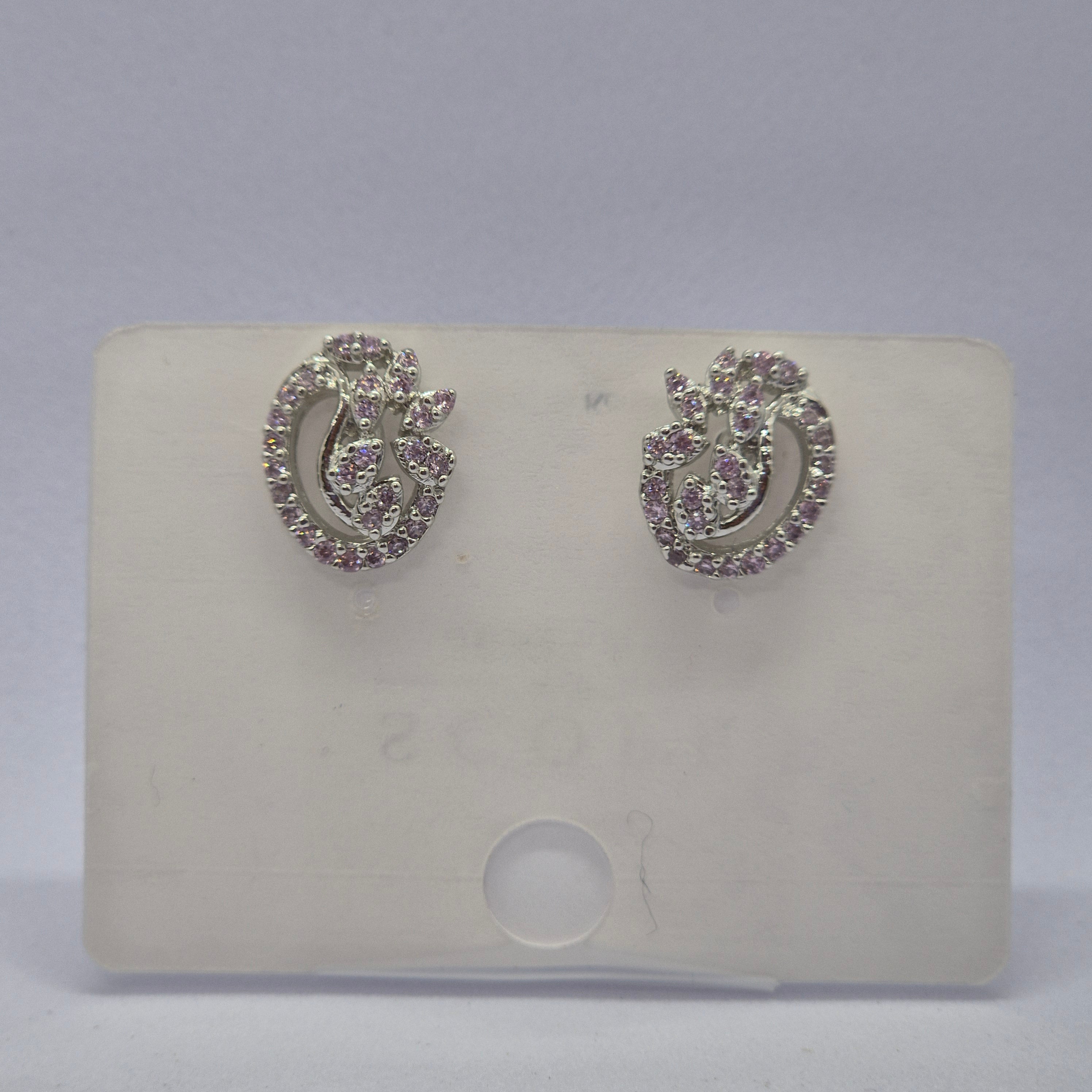 Elegant Silver-Plated Floral Stud Earrings with Cubic Zirconia