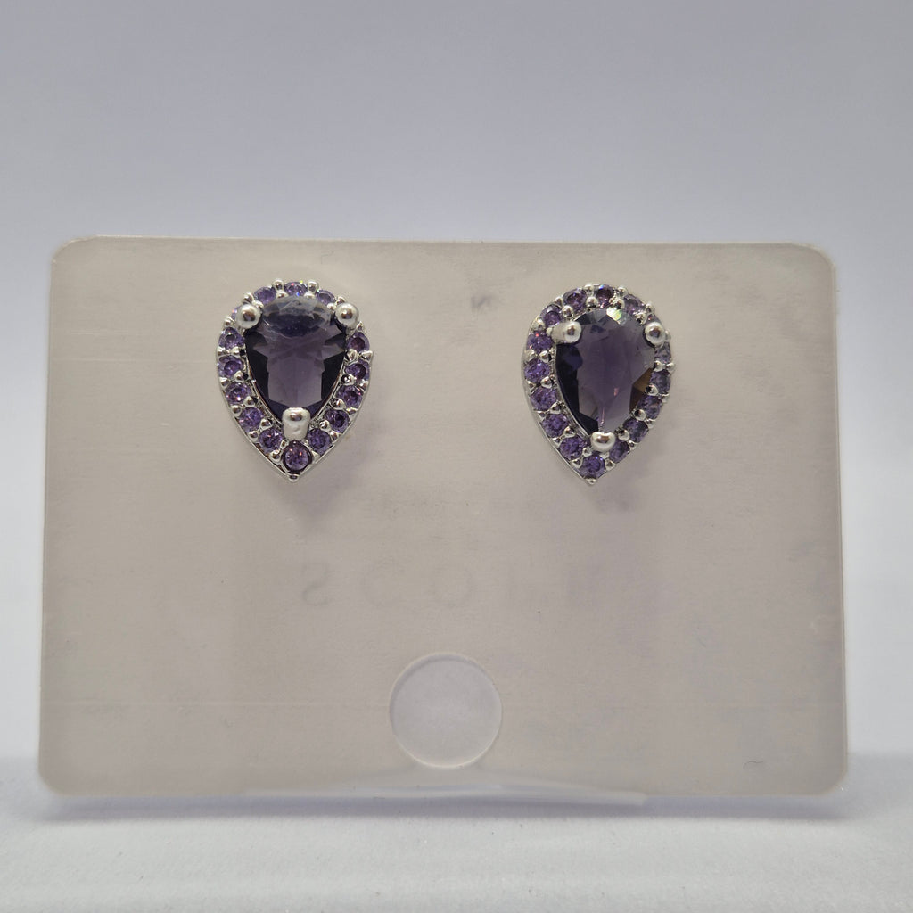 he Amethyst Dewdrop Studs, Royal Violet Halo Teardrops, Lavender Velvet Pear Studs