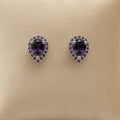 Elegant Purple Pearl Crystal Border Stud Earrings