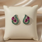 The Ruby Rosebud Swirl Studs, Emerald Vine & Fuchsia Drop Earrings