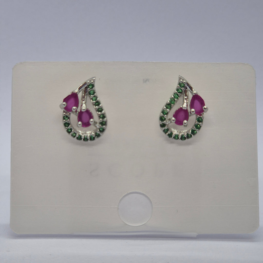 The Ruby Rosebud Swirl Studs, Emerald Vine & Fuchsia Drop Earrings