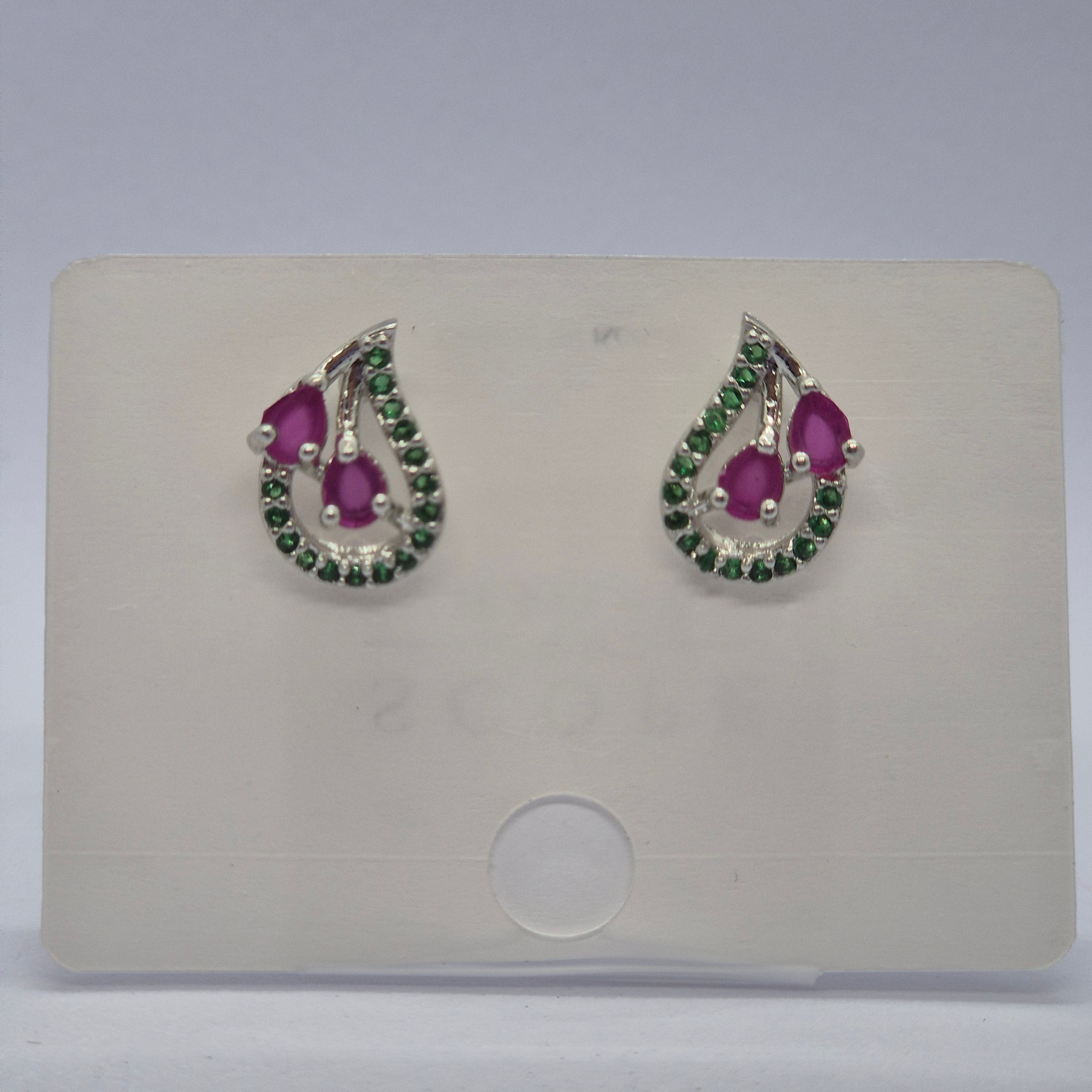 The Ruby Rosebud Swirl Studs, Emerald Vine & Fuchsia Drop Earrings