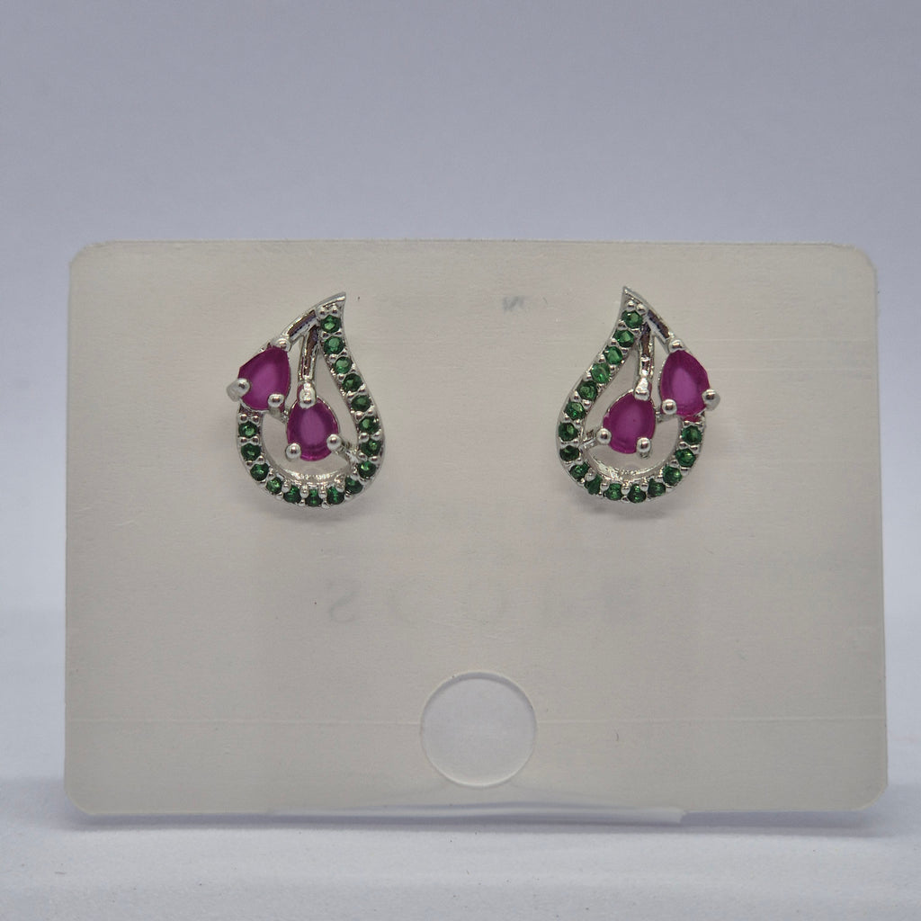The Ruby Rosebud Swirl Studs, Emerald Vine & Fuchsia Drop Earrings