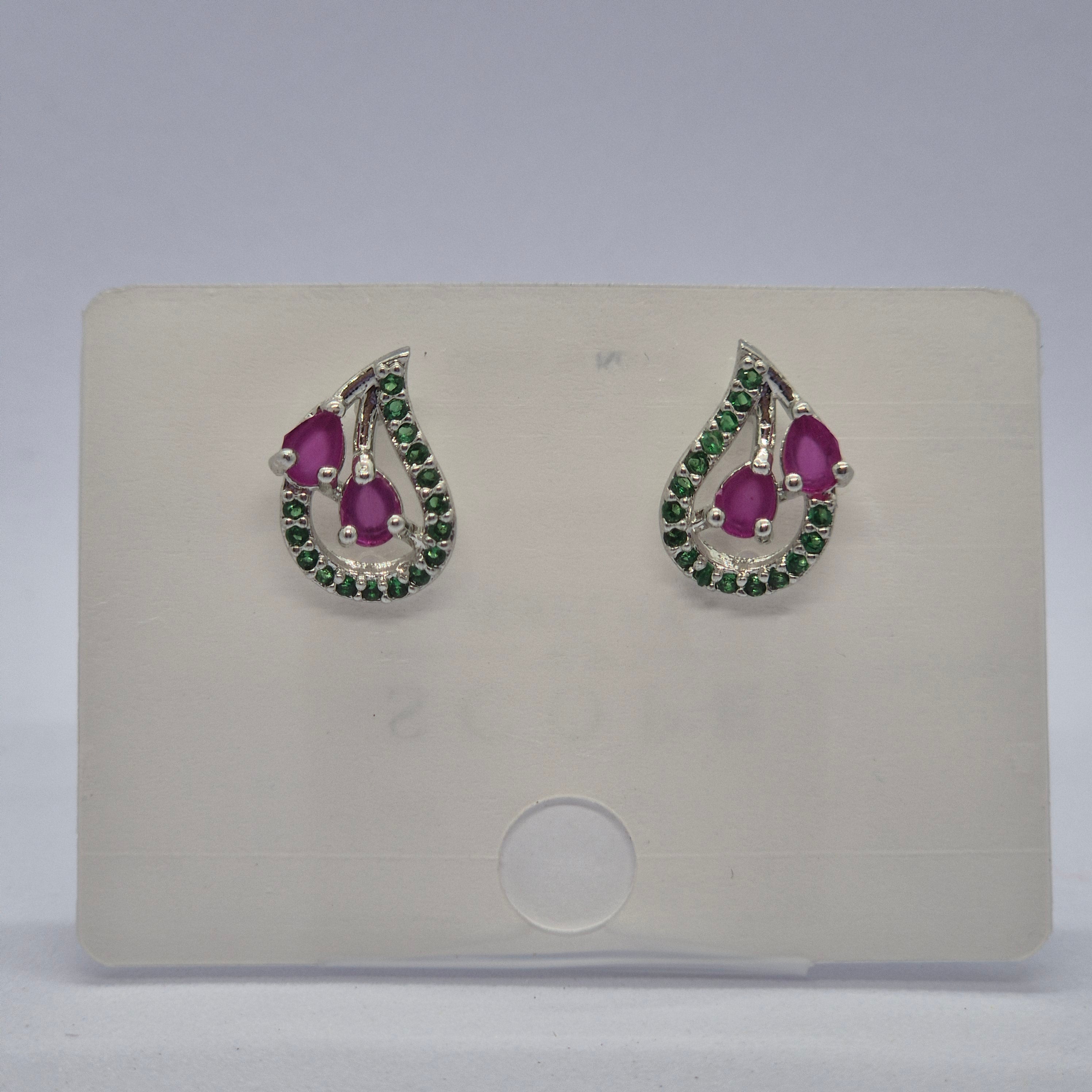 The Ruby Rosebud Swirl Studs, Emerald Vine & Fuchsia Drop Earrings