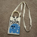 Off-White Canvas Mobile Sling Bag with Blue Moon Character Print