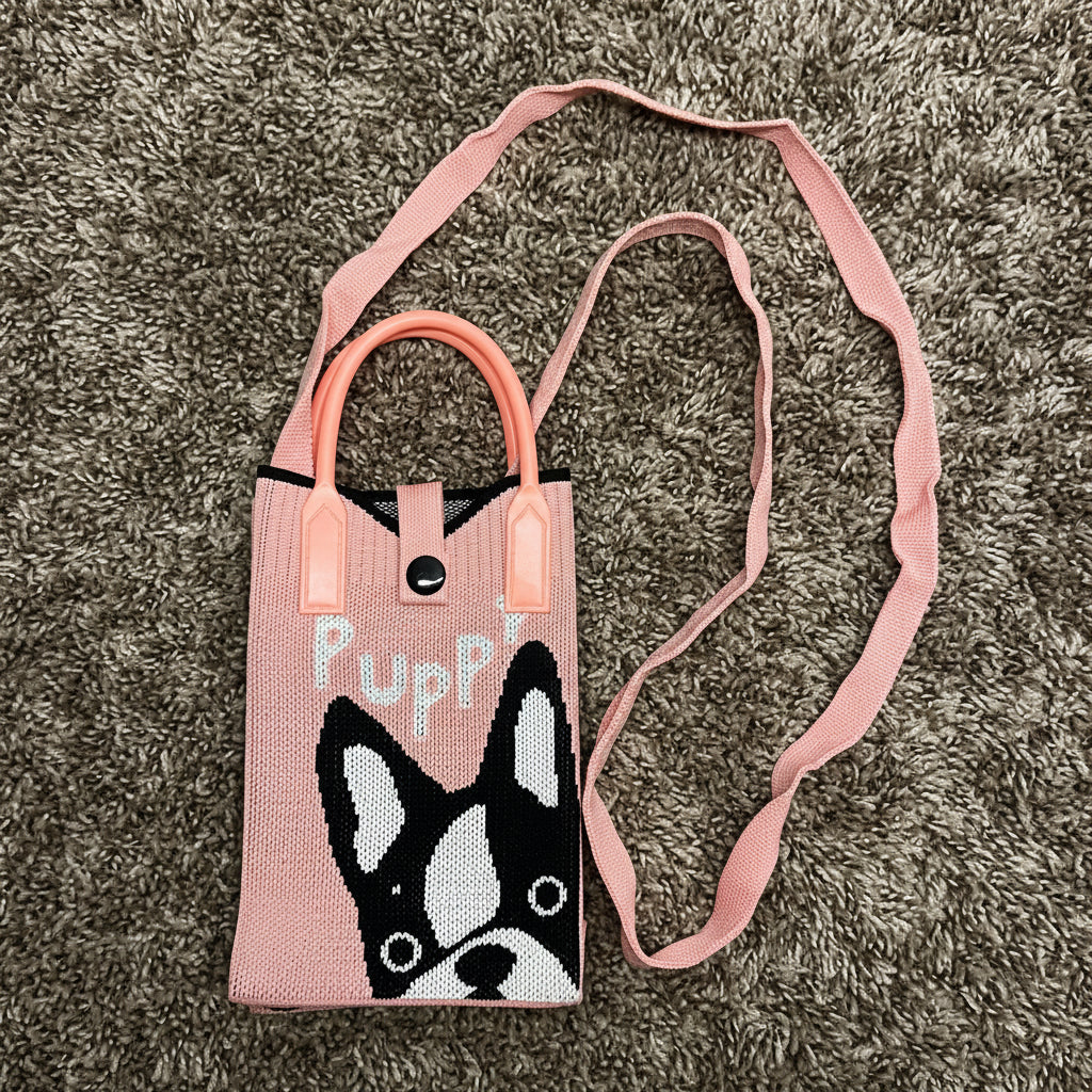 Pink Canvas Mobile Sling Bag with Boston Terrier Puppy Print