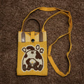Mustard Yellow Canvas Mobile Sling Bag with Brown Dog Print