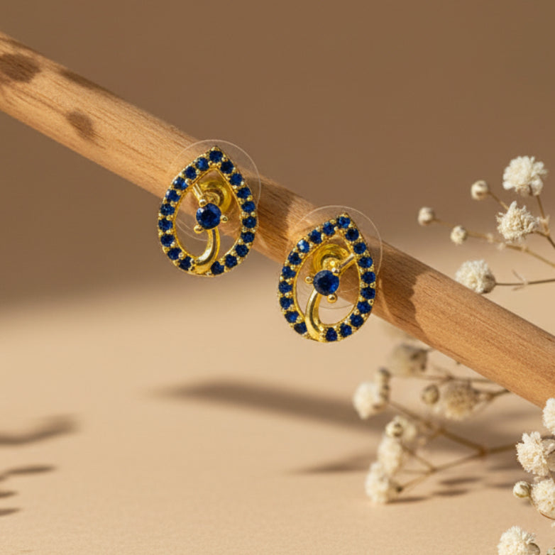 The Sapphire Raindrop Studs, Midnight Halo Teardrops