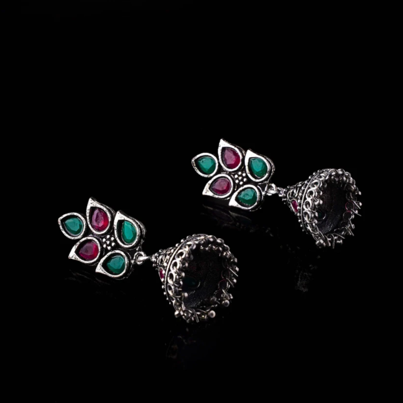 Royal Heritage Floral Peacock Studded Jhumka Earrings