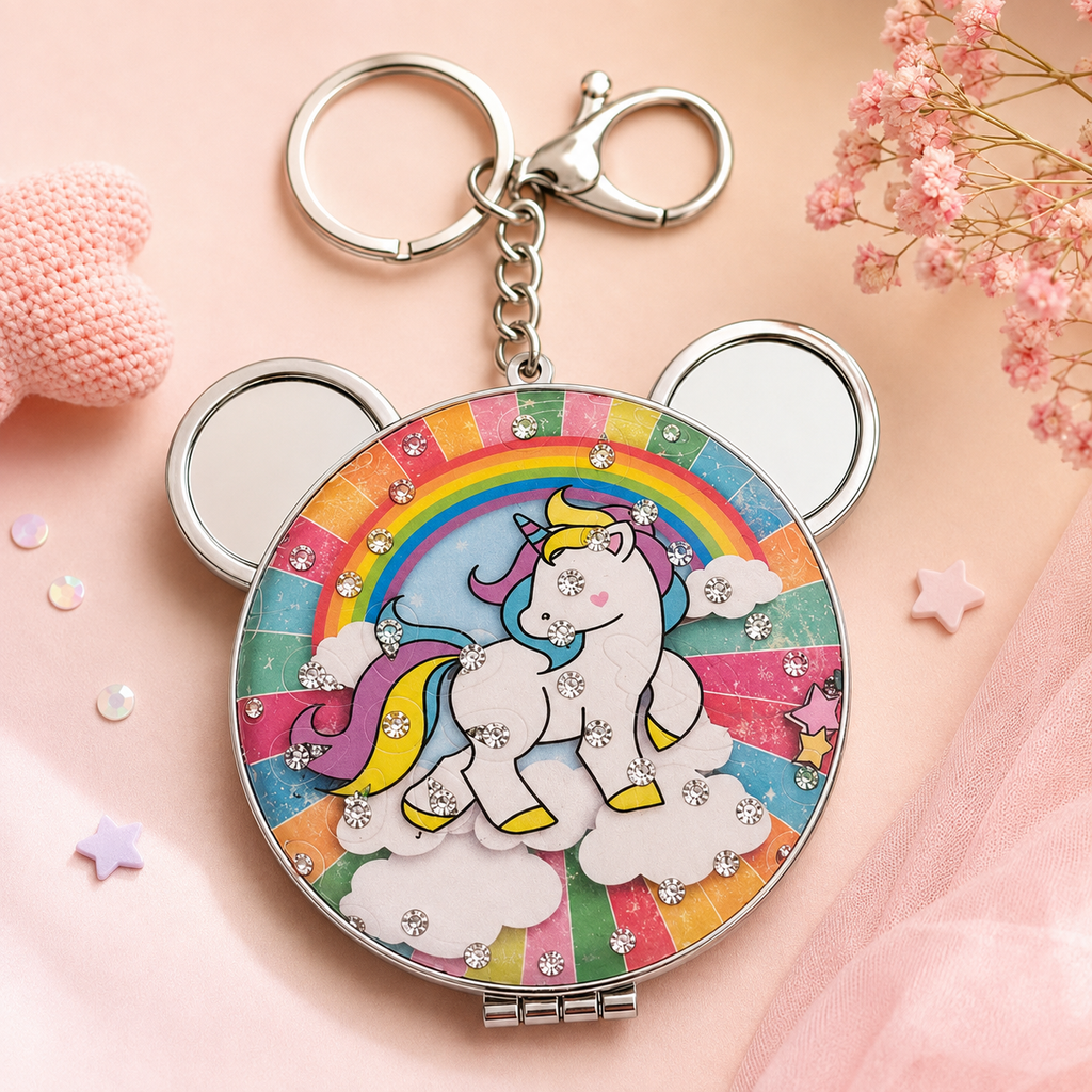 Sparkling Unicorn Rainbow Pocket Mirror Keychain