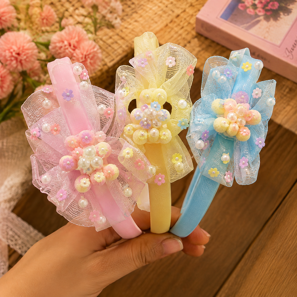 Pastel Floral Bow Headbands for Girls(Any 1)