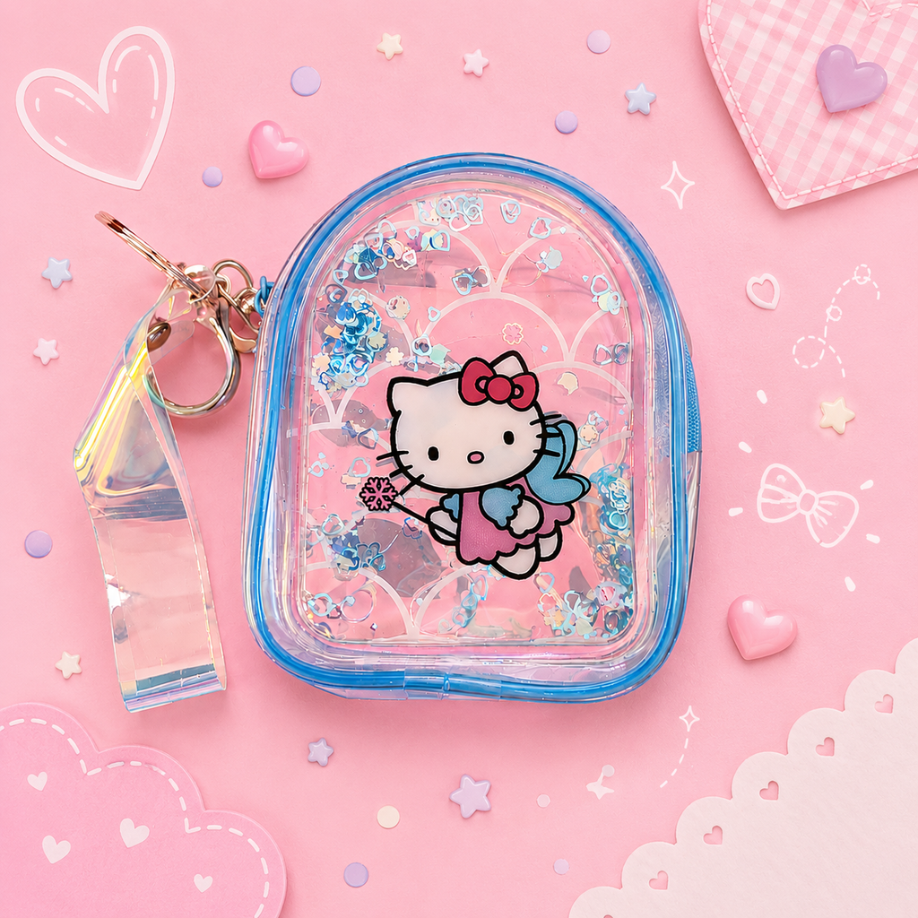 Cute Cartoon Printed Glitter Pouch Keychain (Any 1)