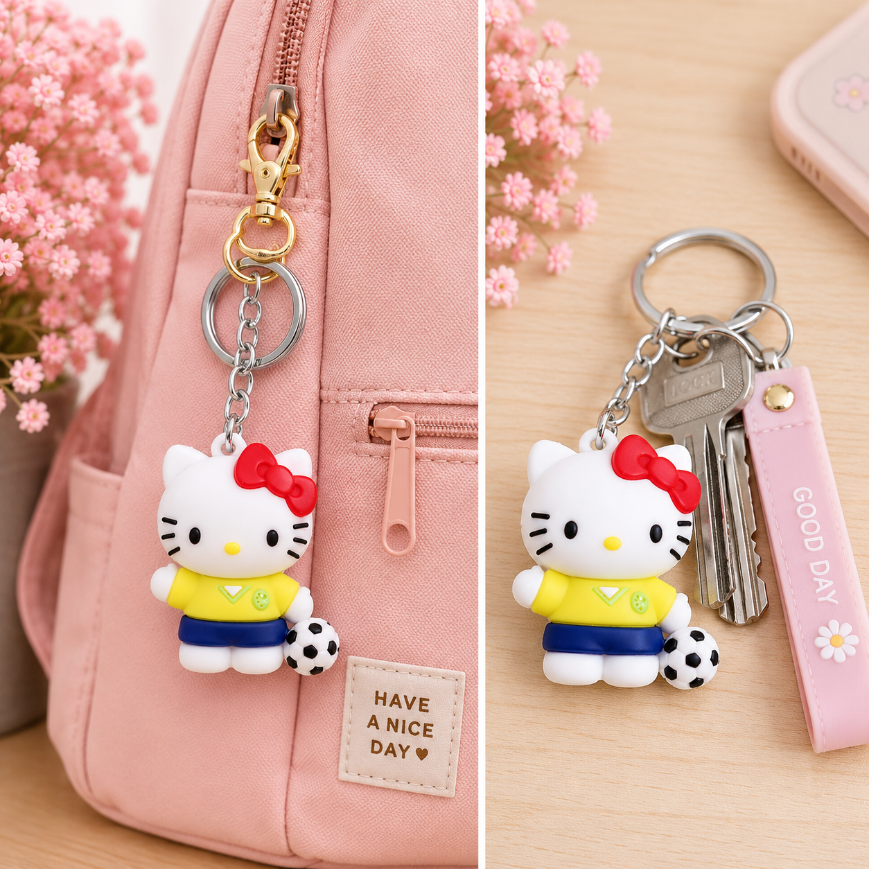Soccer Star Kitty Keychain/ Bag Charm