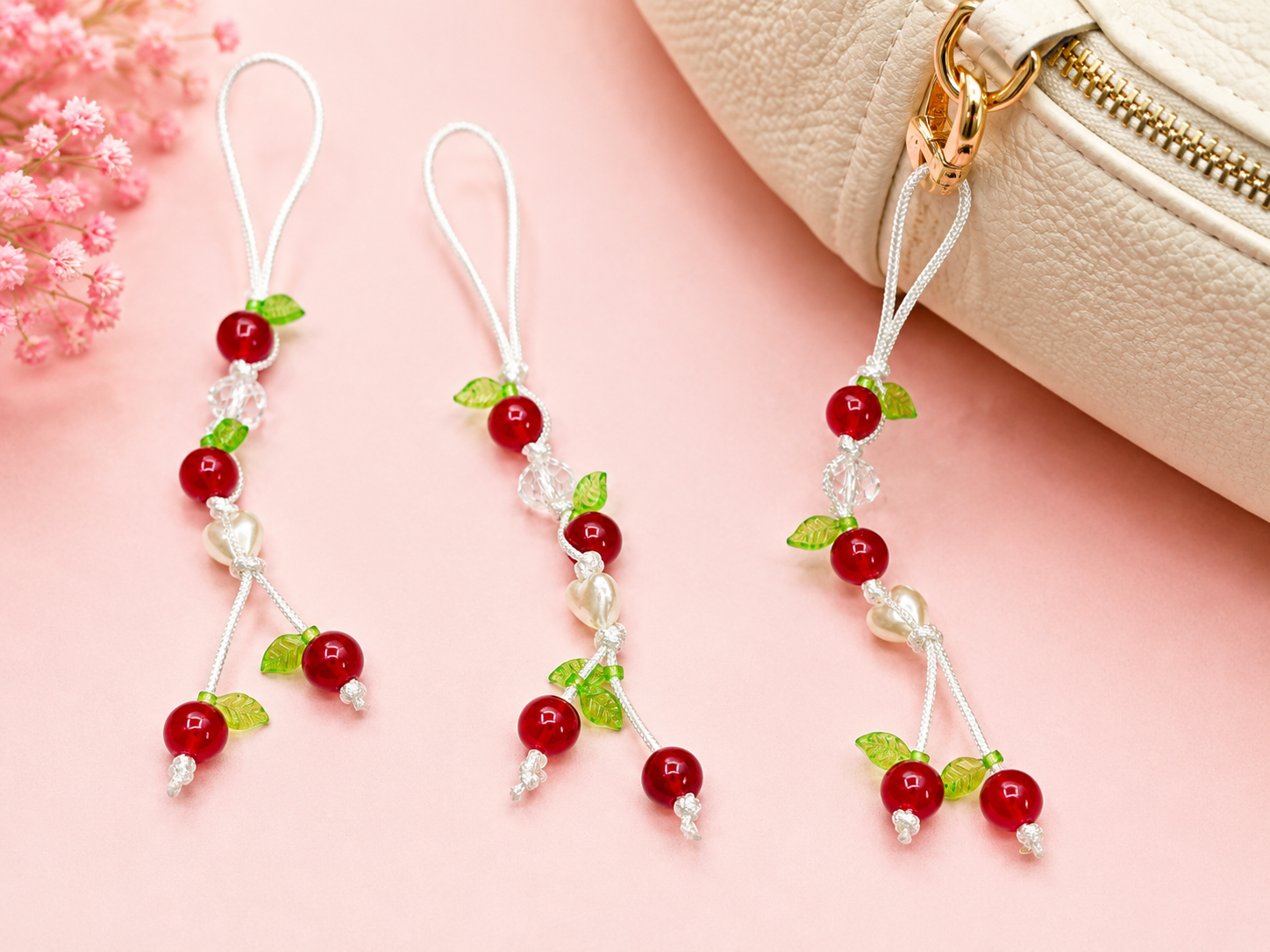 Cherry Blossom Beaded Phone Charm Accessory