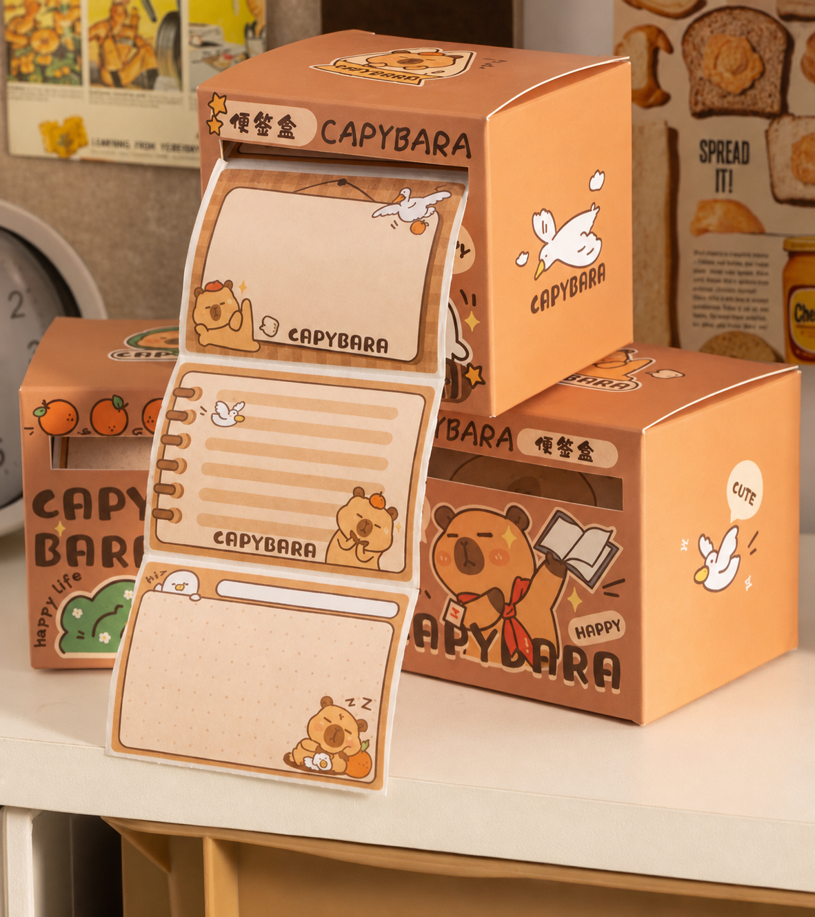 Cute Capybara Pull-Out Sticky Note Box(1 Box)