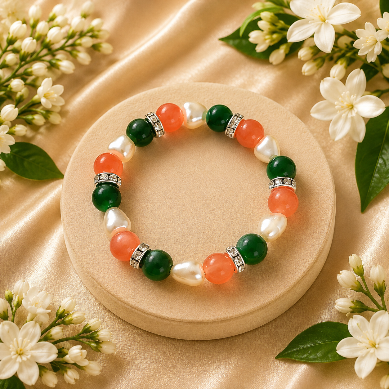 Tricolor Pearl Radiance Charm Bracelet
