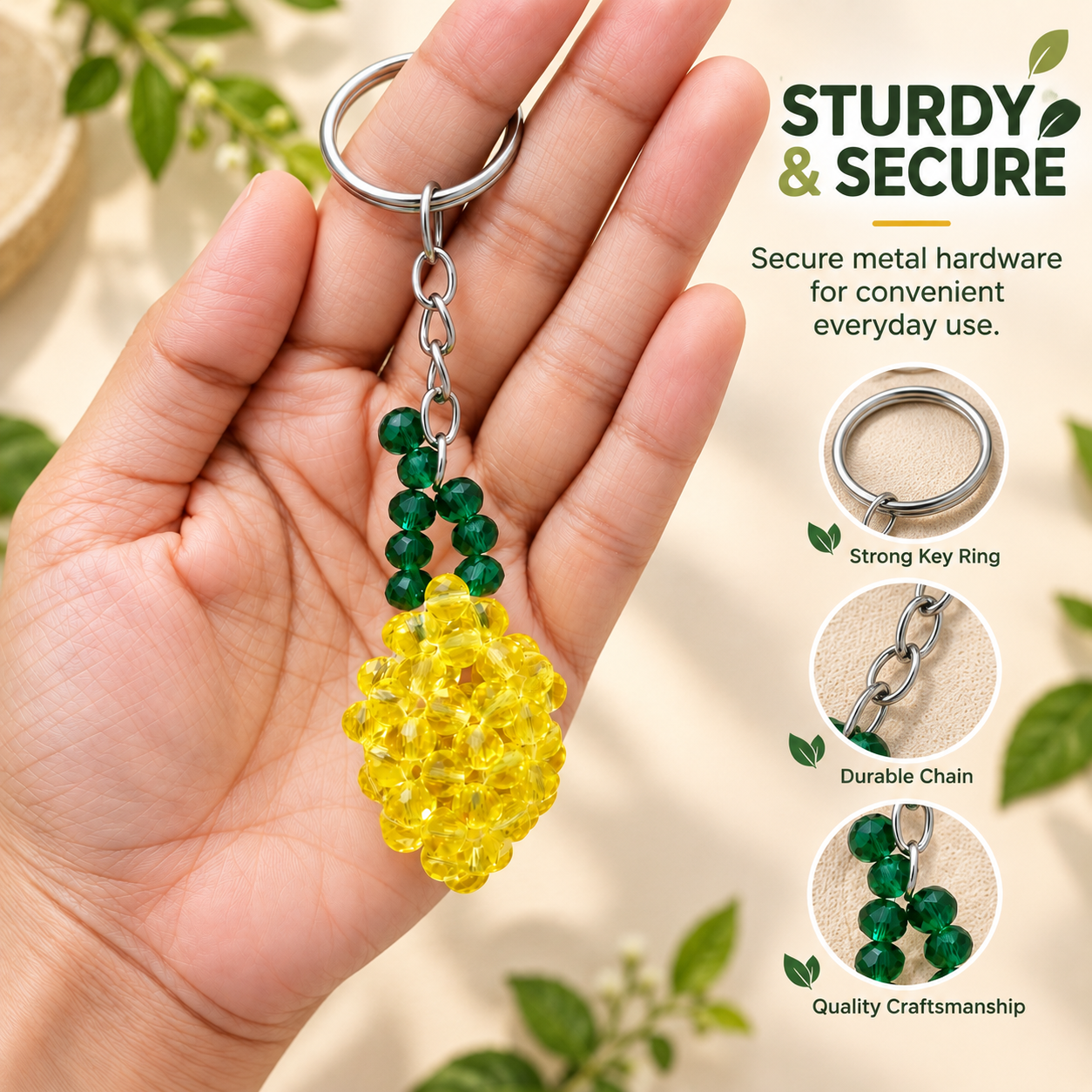 Handmade Beaded Lemon Keychain