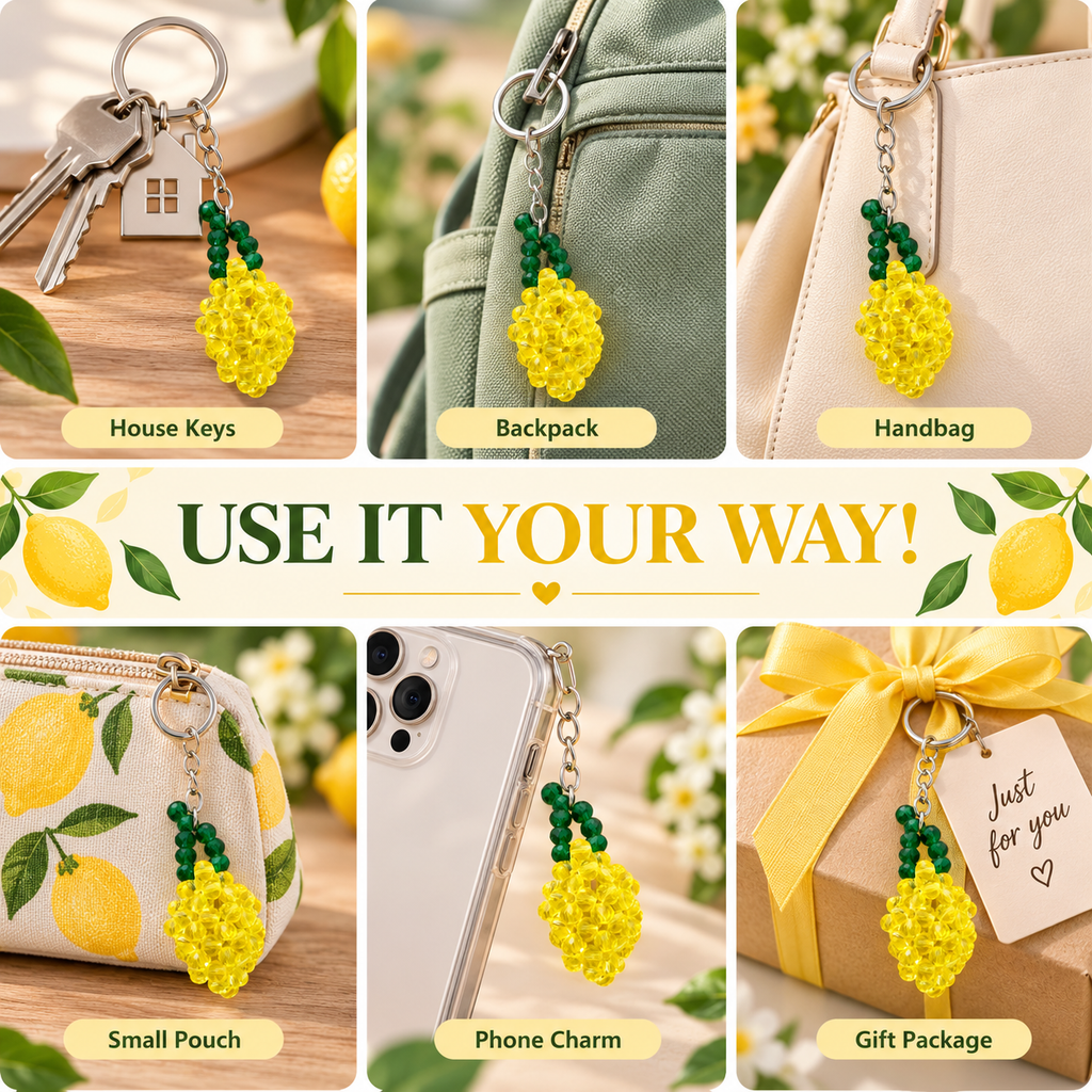 Handmade Beaded Lemon Keychain