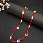 Handmade Red Floral Beaded Necklace