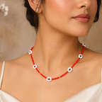 Handmade Red Floral Beaded Necklace