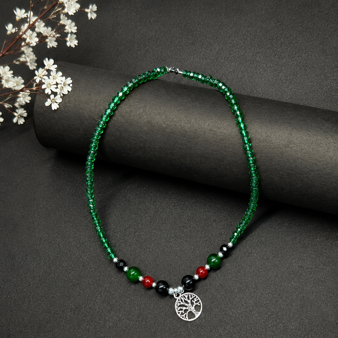 Handmade Green Beaded Tree of Life Pendant Necklace