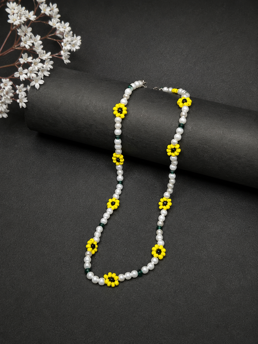 Handmade Sunflower Pearl Bloom Necklace