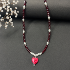 Handmade Maroon Heart Pendant Beaded Necklace