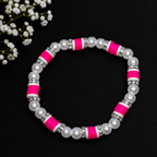 Handmade Pink & White Pearl Beaded Stretch Bracelet