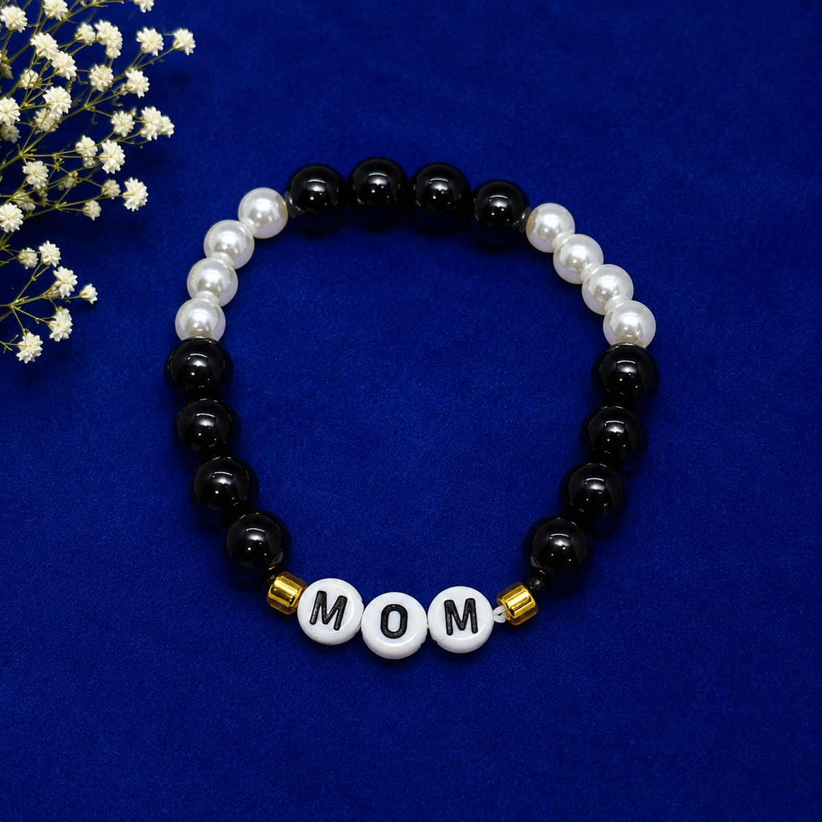 Handmade Black and White MOM Beaded Bracelet