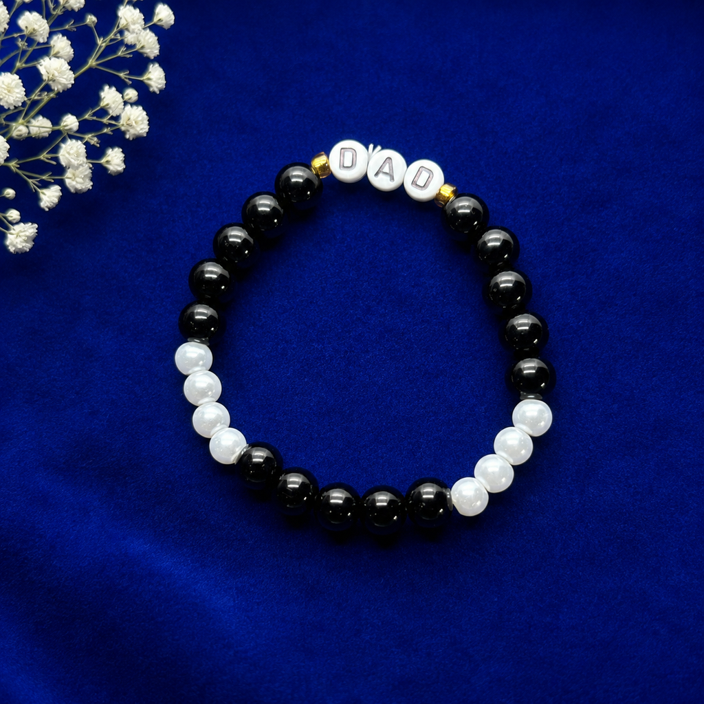 Handmade Black and White DAD Beaded Bracelet