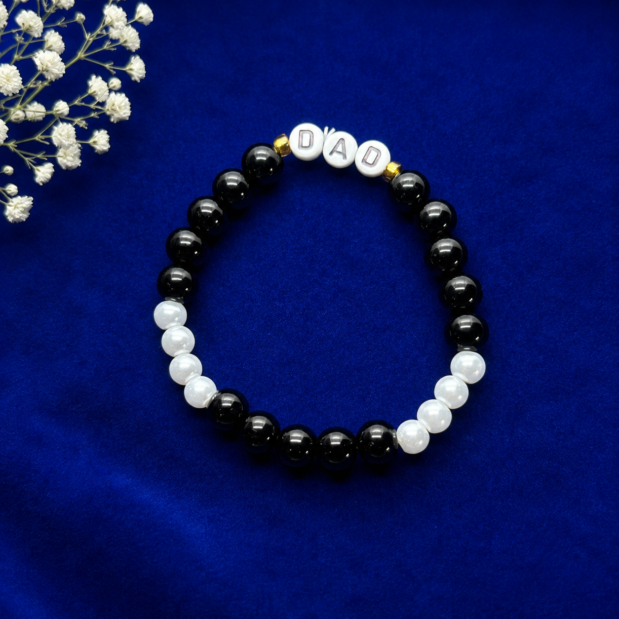 Handmade Black and White DAD Beaded Bracelet