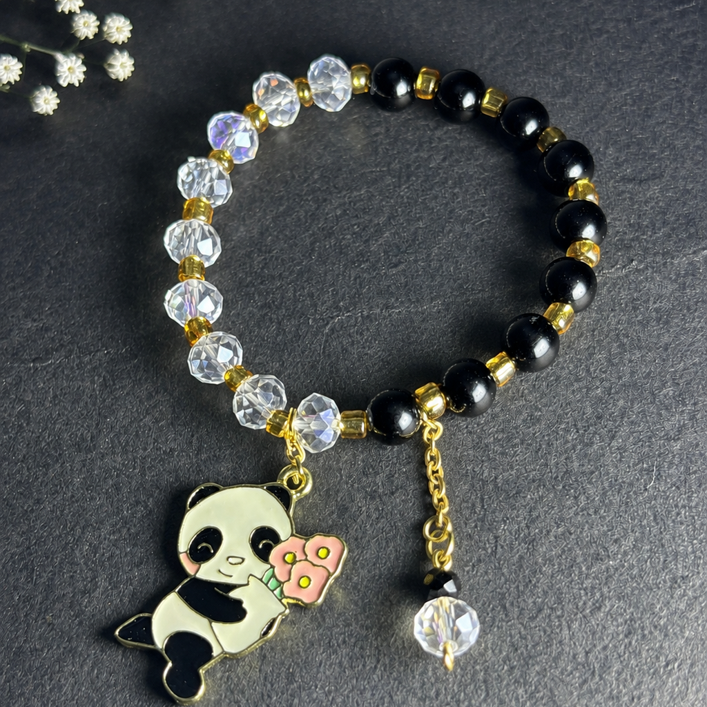 Handmade Cute Panda Charm Pearl Beaded Bracelet