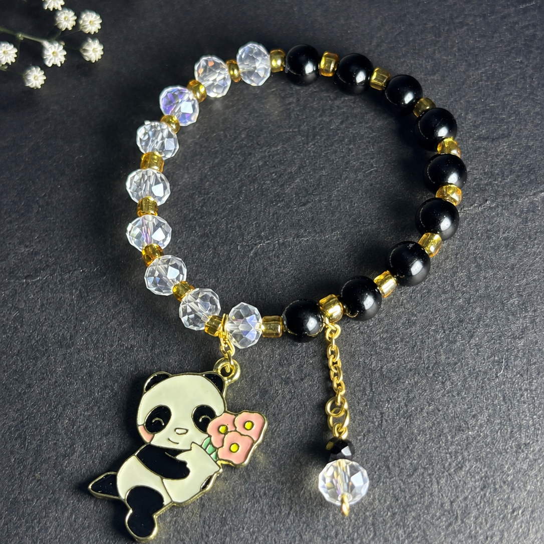 Handmade Cute Panda Charm Pearl Beaded Bracelet