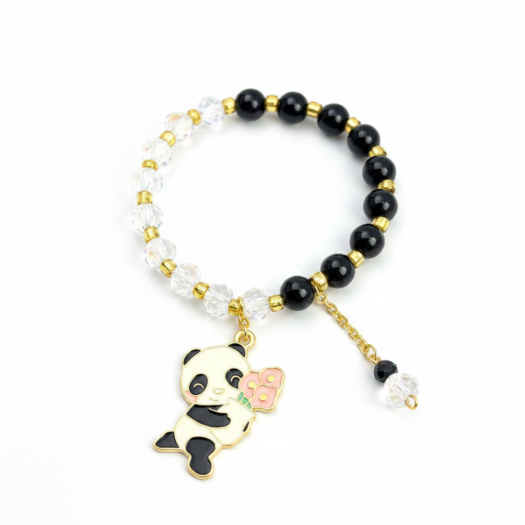 Handmade Cute Panda Charm Pearl Beaded Bracelet