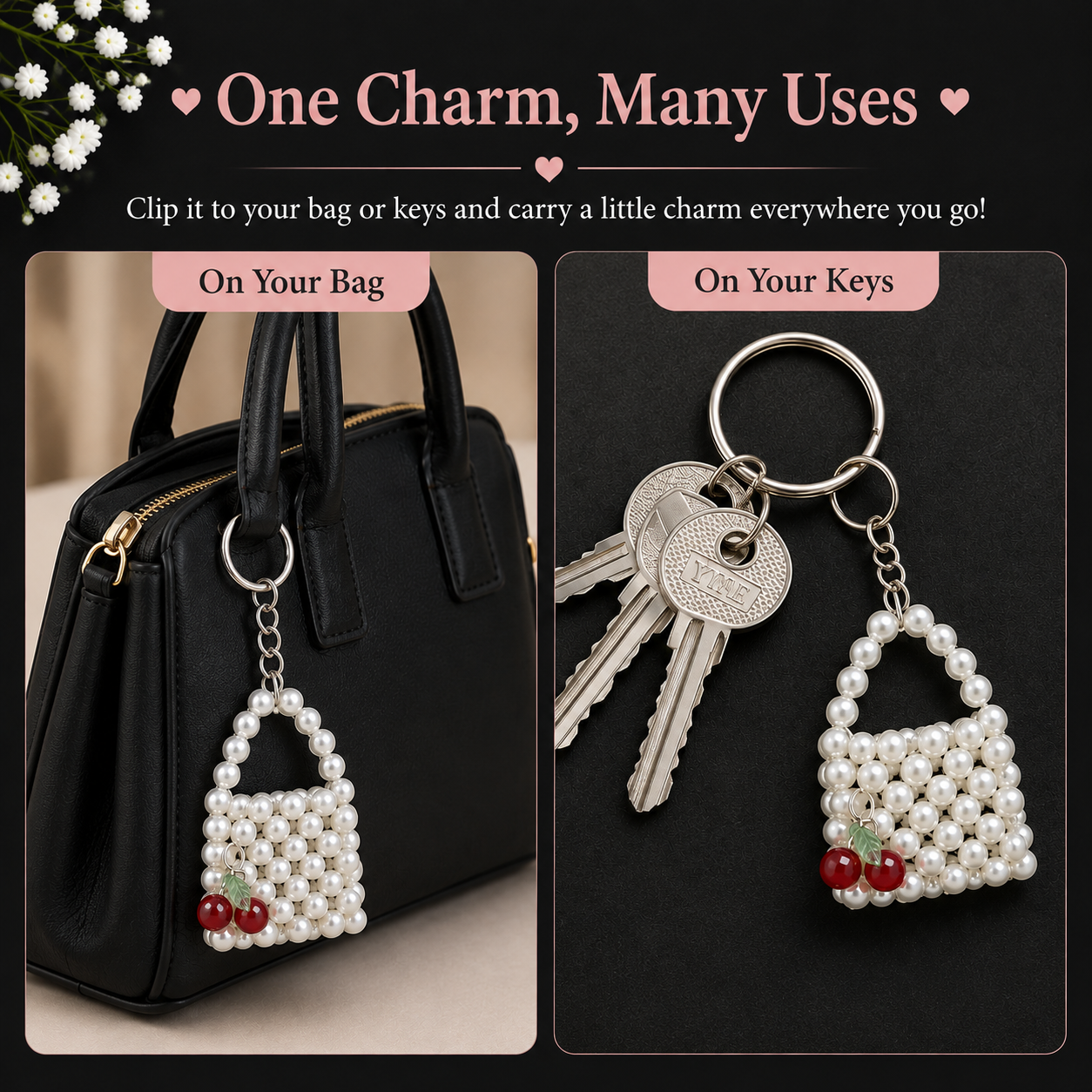 Handmade Pearl Mini Bag Charm Keychain Accessory