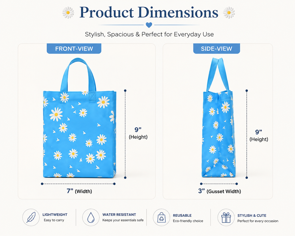 Blue Daisy Reusable Everyday Shopping Tote Bag